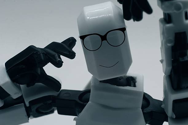 Super cute robot wearing glasses and smiling at the camera.
