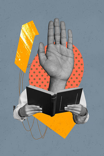 istock Poster image sketch vertical collage of hands hold book education instead head arm gesture magazine bookworm hobby novel 2217636525