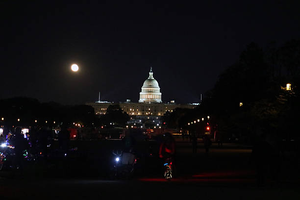 A view of the United State Capitol at night near the White House in Washington, DC, USA on October 04, 20220