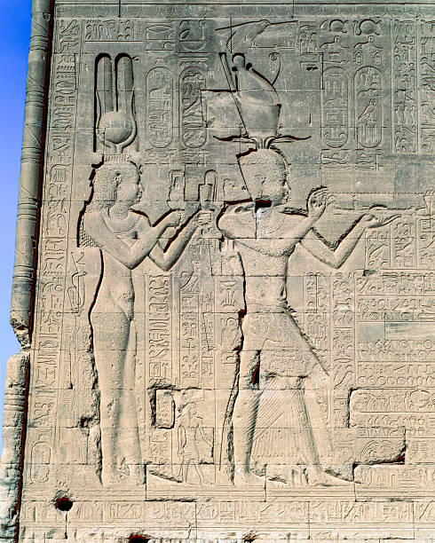The relief at the Hathor Temple in Dendera, Qena Governorate, Egypt, depicts Cleopatra VII and her son Caesarion.