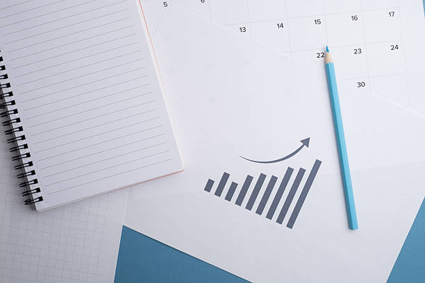 Financial graphs, statistics diagram and data. Annual presentation, infographic. Economic report, accounting. Growth analysis, business success. Analytics and management. Investments and technology