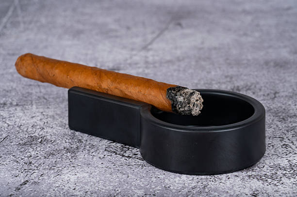 istock a lit cigar lies on an ashtray placed on the table 2217652063