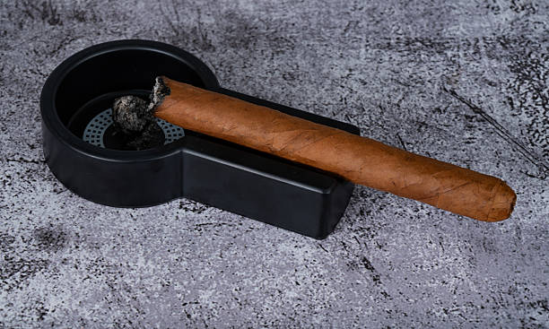 istock a lit cigar lies on an ashtray placed on the table 2217652498