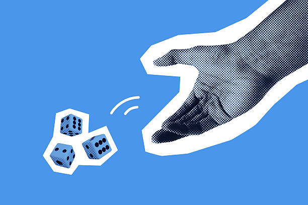 Digital collage of hand rolling the dice, throwing it down