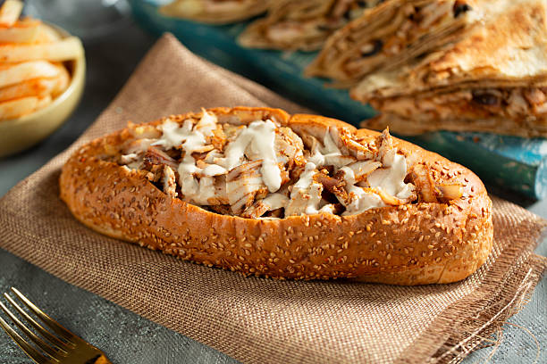 istock Chicken Shawarma in Baguette Bread with Tahini 2217665162