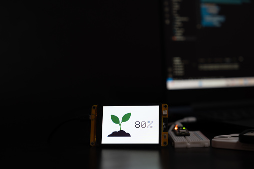 Screen Moiture Soil Moisture Display Screen With Iot Microcontroller Operation Smart ...