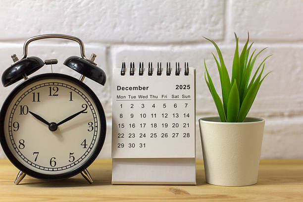 istock Hello, December 2025. A desktop calendar for planning on the table. 2217670350