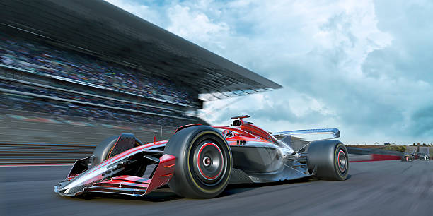 istock Racing Car Moving Fast Past Spectators Arena 2217678347
