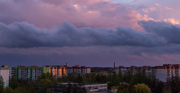 istock Stormy sky at sunset, bulky clouds on the horizon 2217682424