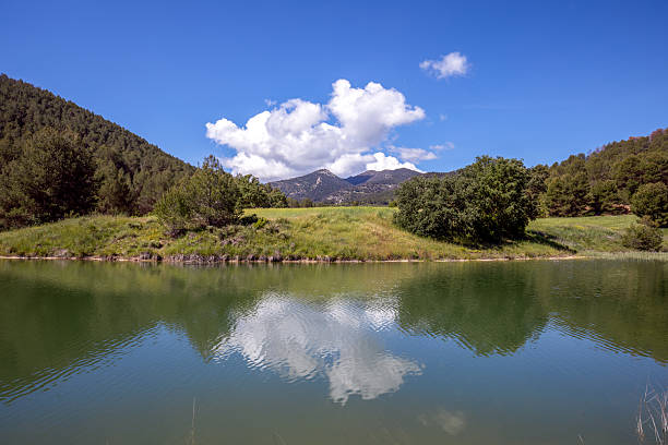 View of Lake Manzano between Bullas and Mula in an idyllic natural setting with morning light and beautiful clouds