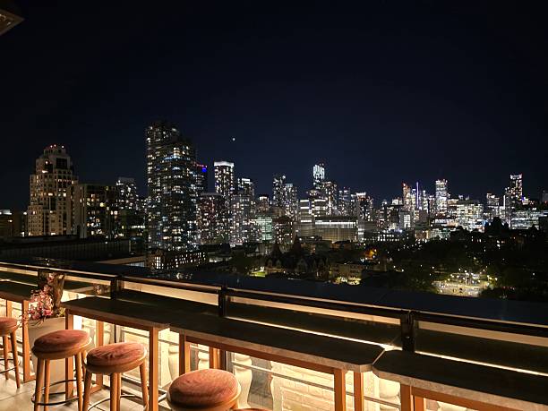 Night City View from Rooftop Bar