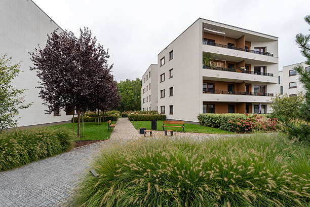 istock Landscaped Courtyard in Modern Residential Complex with Park Like Setting 2217700279