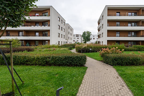 istock Spacious Landscaped Common Areas with Pedestrian Network in Apartment Complex 2217700314