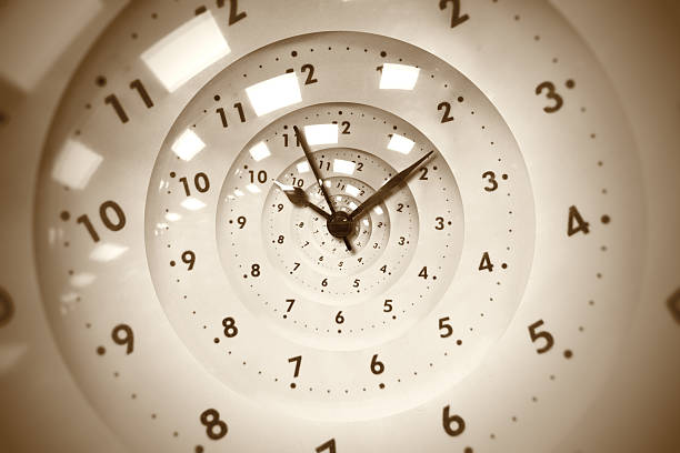 istock Vintage retro white spiral clock dial with arabic numerals 2217703009