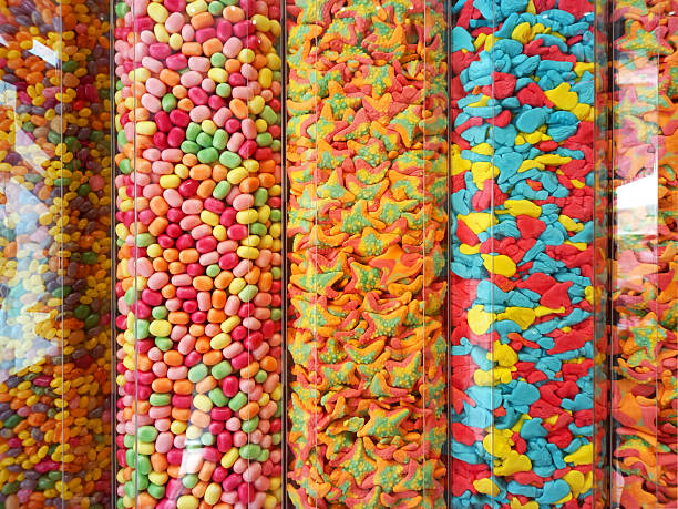A vibrant mix of rainbow-colored candies.