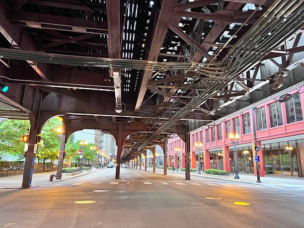 istock Urban street below metro train tracks 2217707135