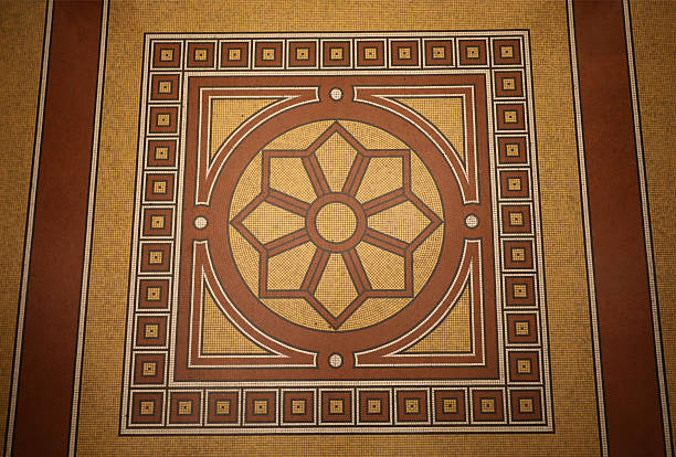 Mosaic floor with multicolored small square tiles with an abstract pattern. CMulticolored small square tiles abstract pattern background