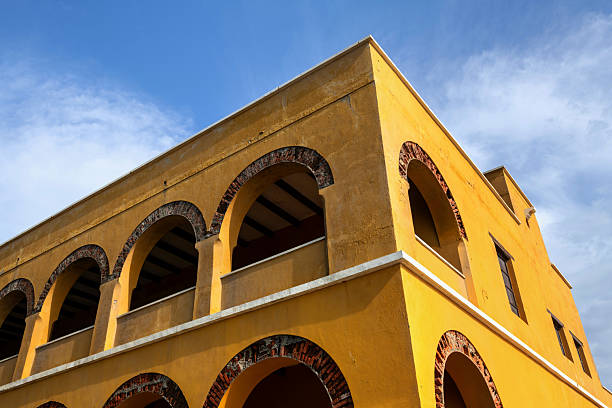 Salgar, Colombia, March 3, 2025: Low angle view of the Castle Salgar (Castillo de Salgar) on the Atlantic coast of Colombia on a sunny afternoon.