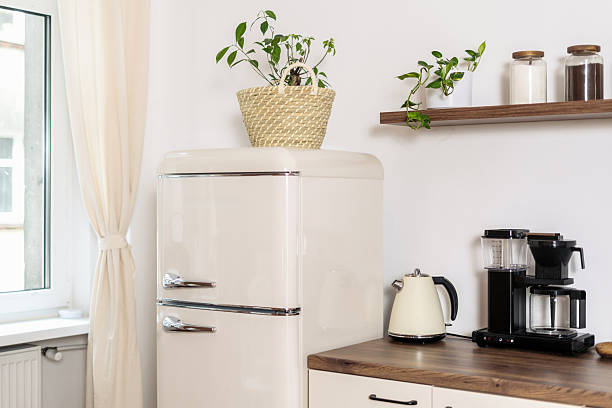 istock Boho style living room showcasing modern kitchen with vintage refrigerator 2217713865
