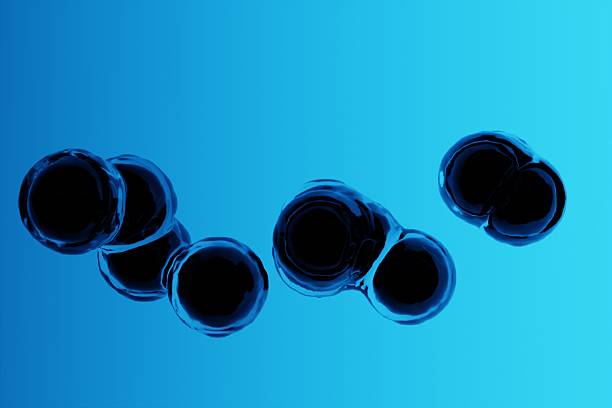 3D CGI render of abstract cells or particles on a neon blue background, featuring a futuristic and scientific aesthetic - Scene for Biotechnology Visualization