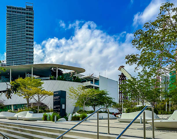 Patterned tile façade of Frost Museum of Science, Miami, USA stock photo