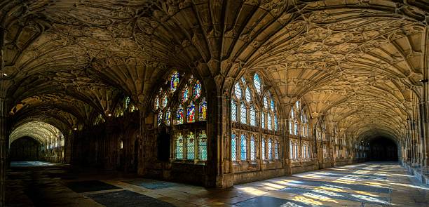 istock Gothic Cathedral Cloister with Stained Glass 2217719982