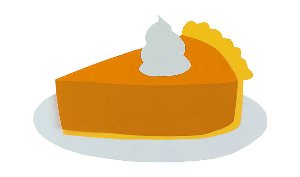 Pumpkin pie slice with whipped cream paper cutout isolated on white background
