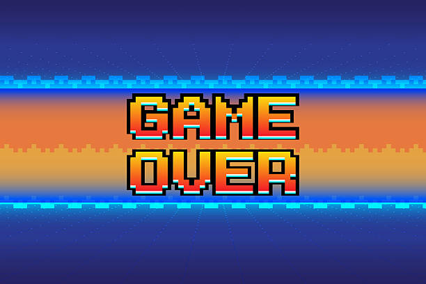 istock Game Over, Retro games for game assets in retro futuristic sci-fi background vector illustration. Glowing neon from an old arcade 2217742877