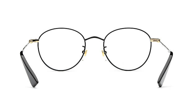 istock Glasses back view isolated on white background. Black eye glasses round frame with clear transparent lens for vision and read inside. Metal eyeglasses circle shape rear view vintage and retro style for design template and poster for sale or marketing 2217748218