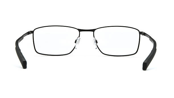 istock Glasses back view isolated on white background. Black eye glasses rectangle frame with clear transparent lens for vision and read. Metal eyeglasses vintage and retro style for design template and poster for sale or marketing 2217748450