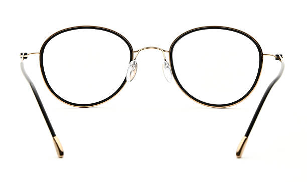 istock Glasses back view isolated on white background. Black eye glasses round frame with clear transparent lens for vision and read inside. Metal eyeglasses circle shape rear view vintage and retro style for design template and poster for sale or marketing 2217748581