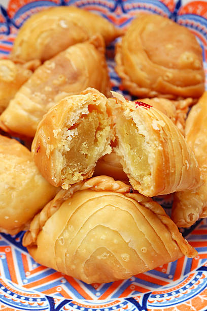 Closeup of Flavorful Curry Chicken Filling Thai Curry Puff