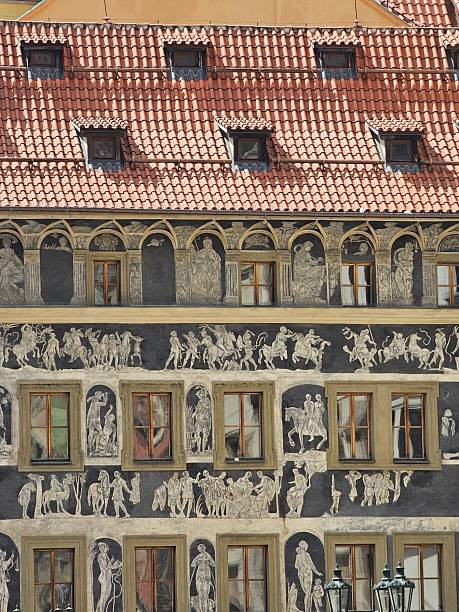 istock Intricate sgraffito art on Prague building facade. 2217751022