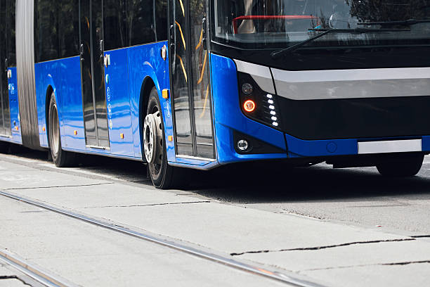 istock Blue bus for public transportation on city streets. 2217751635