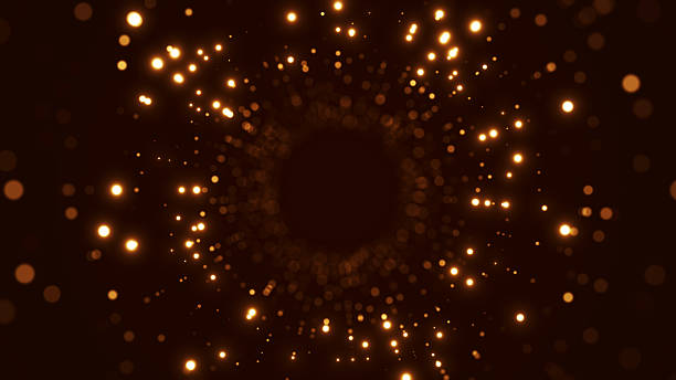 istock Abstract golden shimmering particle tunnel. Empty center space. Luminous, dynamic glowing spherical effect on dark background. Happy New Year. 2217764583