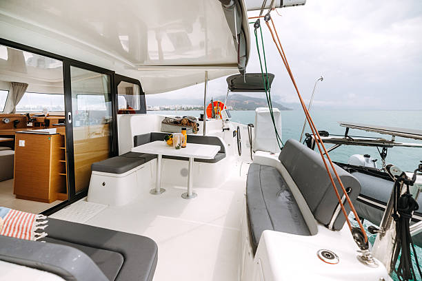 istock Cozy catamaran deck with no people 2217770969