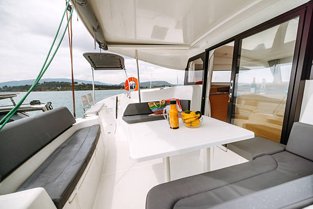 istock Cozy catamaran deck with no people 2217770970