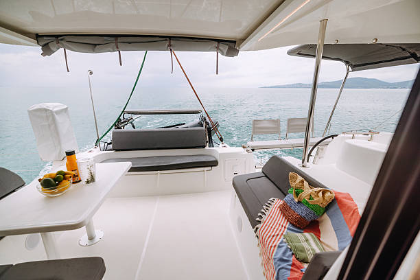 istock Cozy catamaran deck with no people 2217770977
