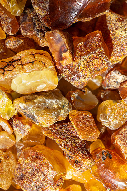 Rough Amber Gemstones Pile Macro Texture