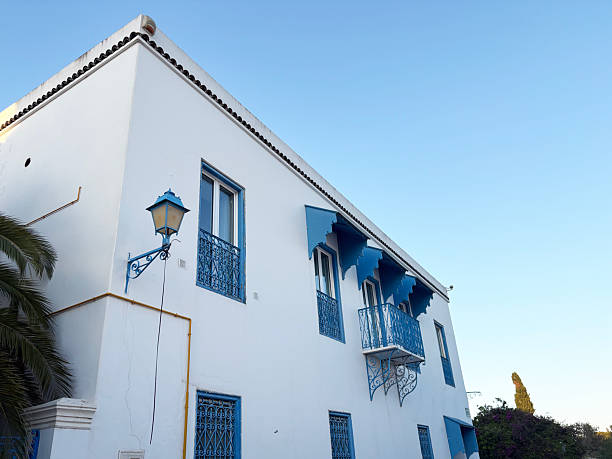 The courtyard of a typical house in Sidi Bou Said,Tunisia. Sidi Bou Said is a town in northern Tunisia known for the use of blue and white in it's architecture.