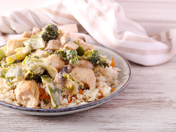 istock Rice with creamy chicken with broccoli 2217787984