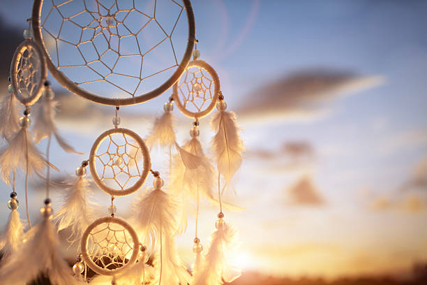 Dream catcher charm at sunset background