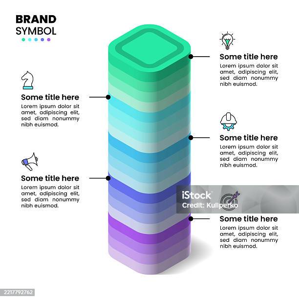 Exploded Isometric Tower Infographic Template Isometric Tower With 5 Steps Stock Illustration ...