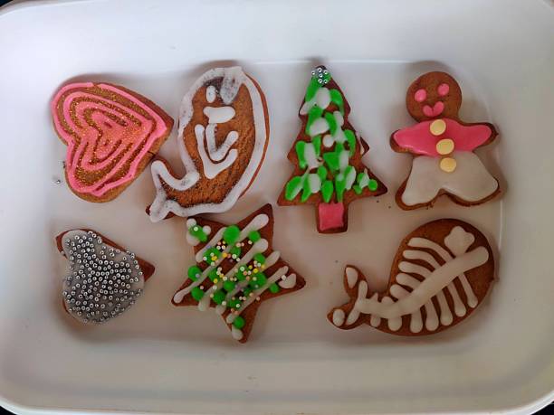 istock Collection of homemade gingerbread biscuits in a white container 2217795796