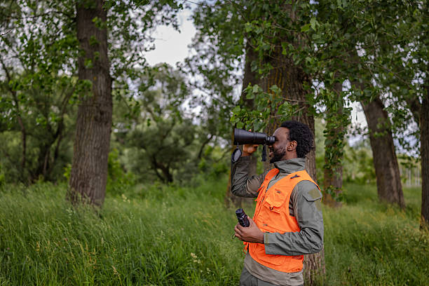 istock Young man engaged in bird watching while exploring nature in a lush forest, experiencing adventure and enjoyment outdoors 2217809194