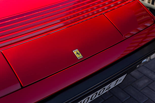 Panevezys, Lithuania - March 22, 2025: Front end of a classic Ferrari Mondial Cabrio Quattrovalvole. Traditional Ferrari red colour, and pop up headlights, which were legal to produce back in the day.