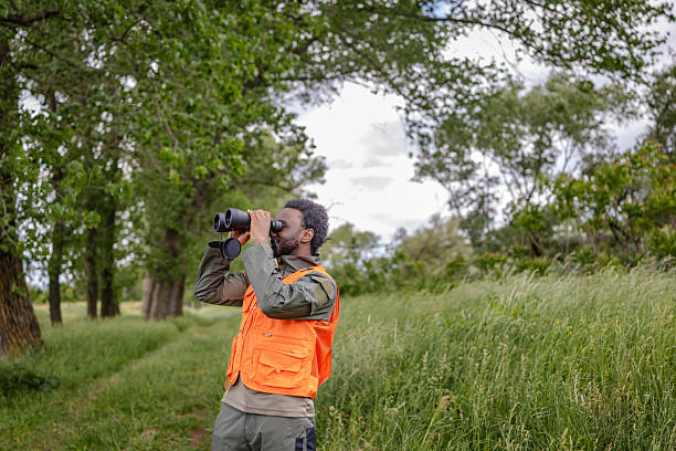 istock Young man enjoying bird watching with binoculars in a lush green forest on a weekend adventure 2217810660