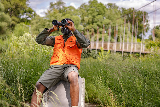 istock Young man enjoys bird watching in a lush forest environment during a weekend adventure 2217811069