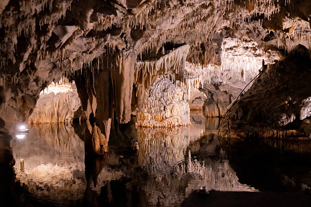 Nature reserve, underground river in the caves of the Greek mountains of the Peloponnese peninsula, Mani region