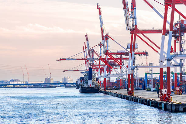 istock Container port and container crane at Industrial port for cargo container ship Osaka Japan. Business logistic transportation concept. 2217815370